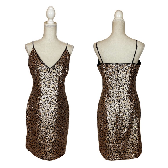 BB DAKOTA Leopard Sequin Cocktail Dress Sleeveless Party Dress Size 6 NWT - Picture 2 of 10